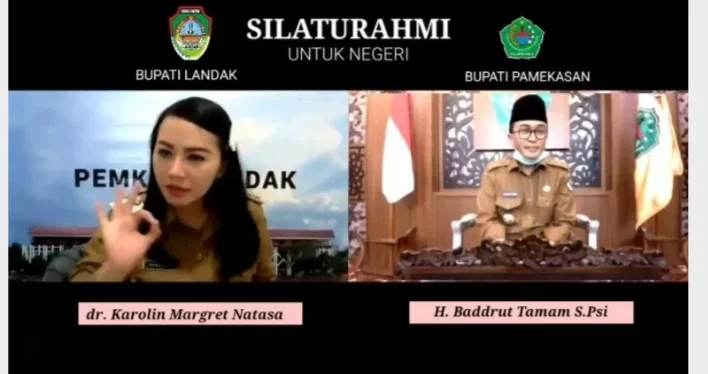 ISTIMEWA/Bupati Pamekasan dan Bupati Landak silaturahmi via virtual, Senin (6/6/2020)