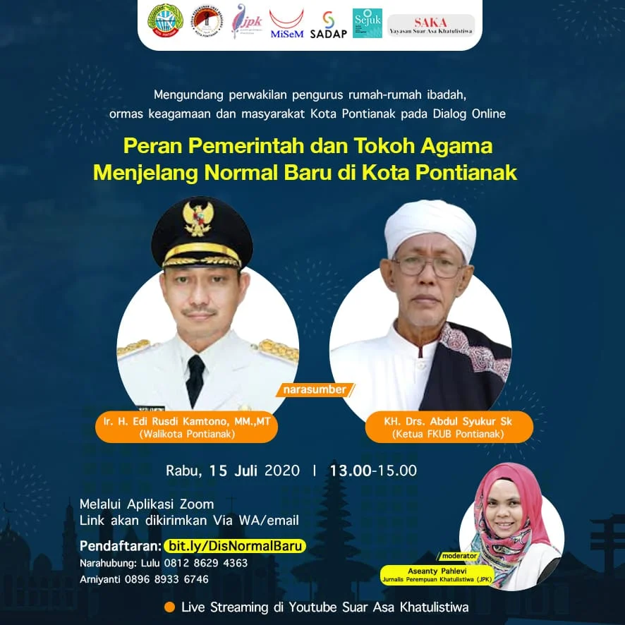 Pamflet Diskusi Online yang diselenggarakan Yayasan Suar Asa Khatulistiwa (SAKA) dan Jaringan Pontianak Bhinneka, Rabu (15/07/2020).