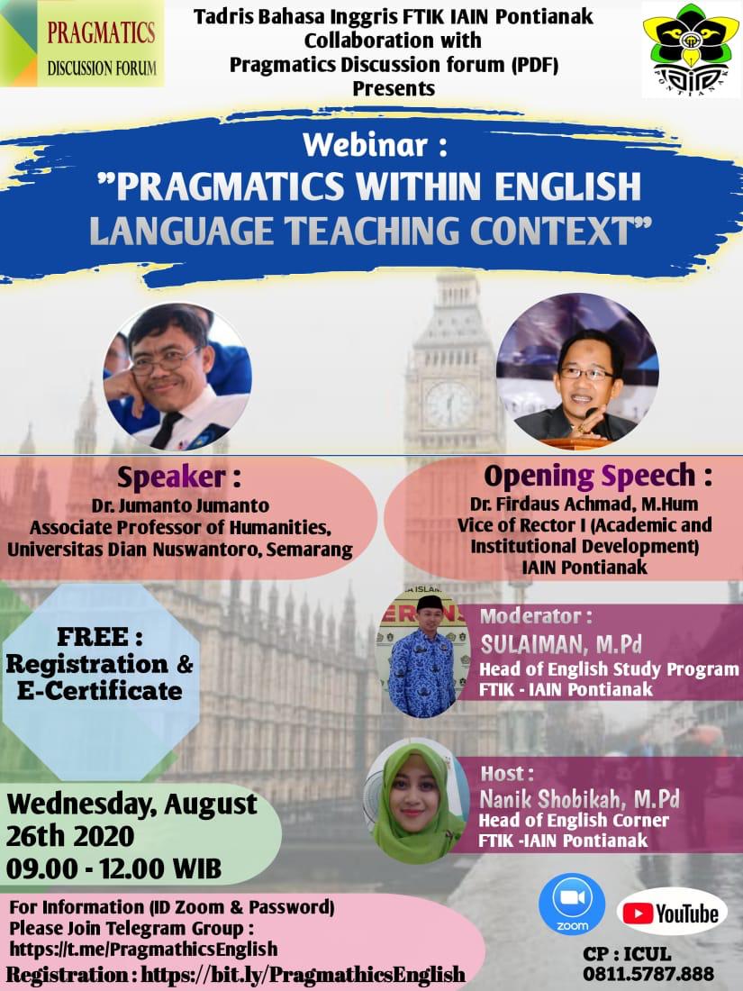 Prodi Tadris Bahasa Inggris IAIN Pontianak Gelar Webinar Wacana Pragmatics/ISTIMEWA