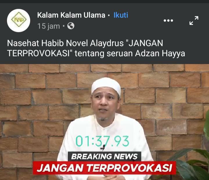 Viral Lafaz Azan dirubah, Habib Novel Sebut itu Tidak Sesuai dengan Ajaran Nabi