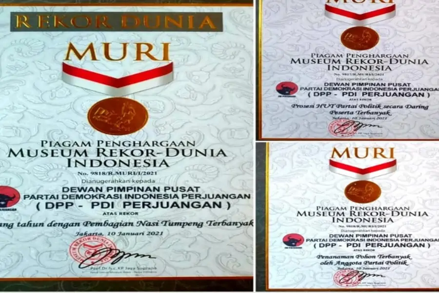 PDI Perjuangan Raih 3 Rekor MURI/Istimewa