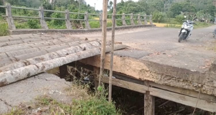 Jembatan Penghubung Kecamatan Menyuke dan Sompak Rusak, Warga Gunakan Pelepah Kelapa