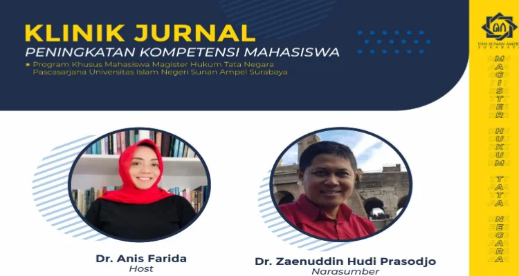 Dr. Zaenuddin, MA saat menjadi narasumber Klinik Jurnal bagi Mahasiswa Program Magister Hukum Tata Negara UIN Sunan Ampel Surabaya secara langsung melalui aplikasi zoom, Jumat 19 Februari 2021.
