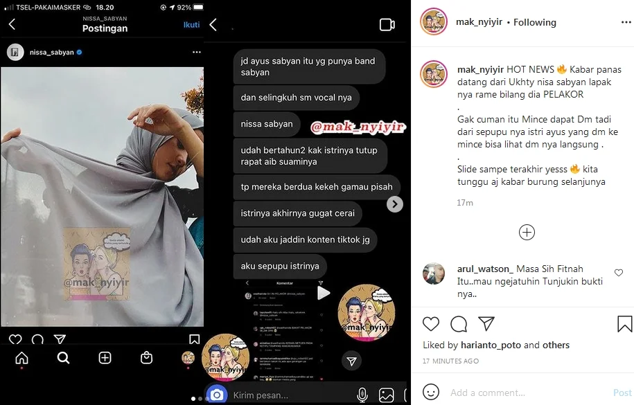 Kabar heboh! sebuah pemberitaan dari seorang penyanyi religi, Nissa Sabyan. Pasalnya Nissa Sabyan disebut menjadi pelakor alias perebut laki orang. Dikutip dari kapanlagi.com, Sebuah kabar mengejutkan beredar di salah satu akun gosip di Instagram, @mak_nyinyir.