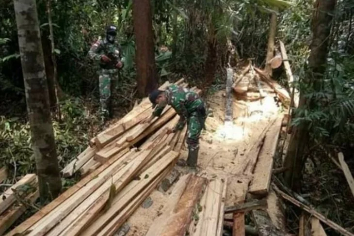 Polisi Amankan tersangka kasus pembalakan liar di Putussibau Utara