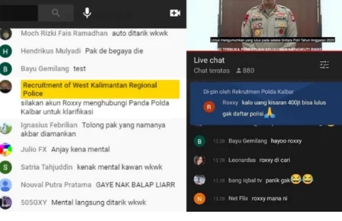 Tampak bereaksi Panda rekrutmen Polri Polda Kalbar terhadap pernyataan netizen Roxxy. Recruitment of West Kalimantan Regional Police (Tangkap Layar)