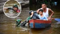 Salurkan Bantuan untuk Korban Banjir di Sintang, Babinsa Ini Rela Turun ke Air