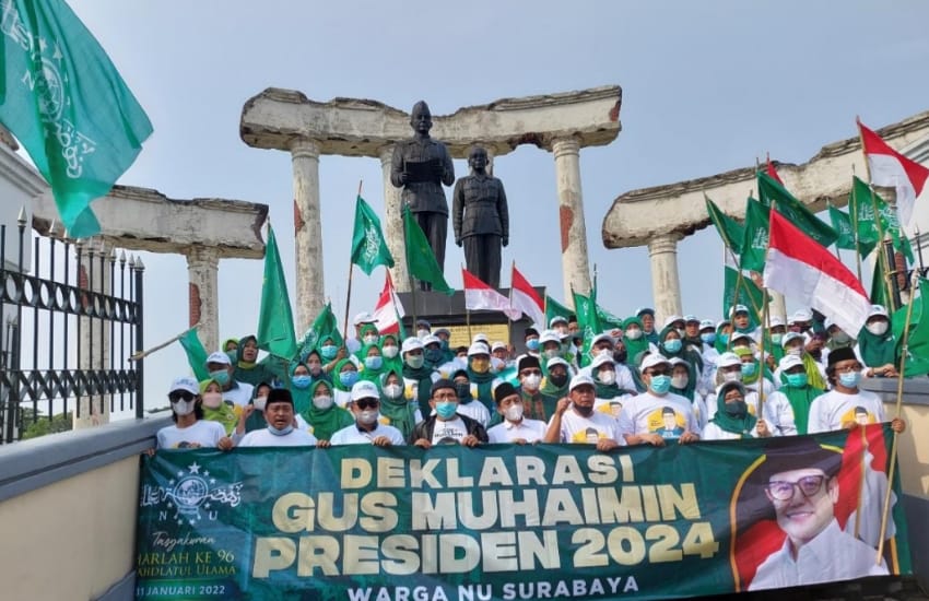 Harlah ke 96 di Tugu Pahlawan, Warga Muda NU Surabaya Deklarasikan Gus Muhaimin Capres 2024,- FOTO/istimewa.