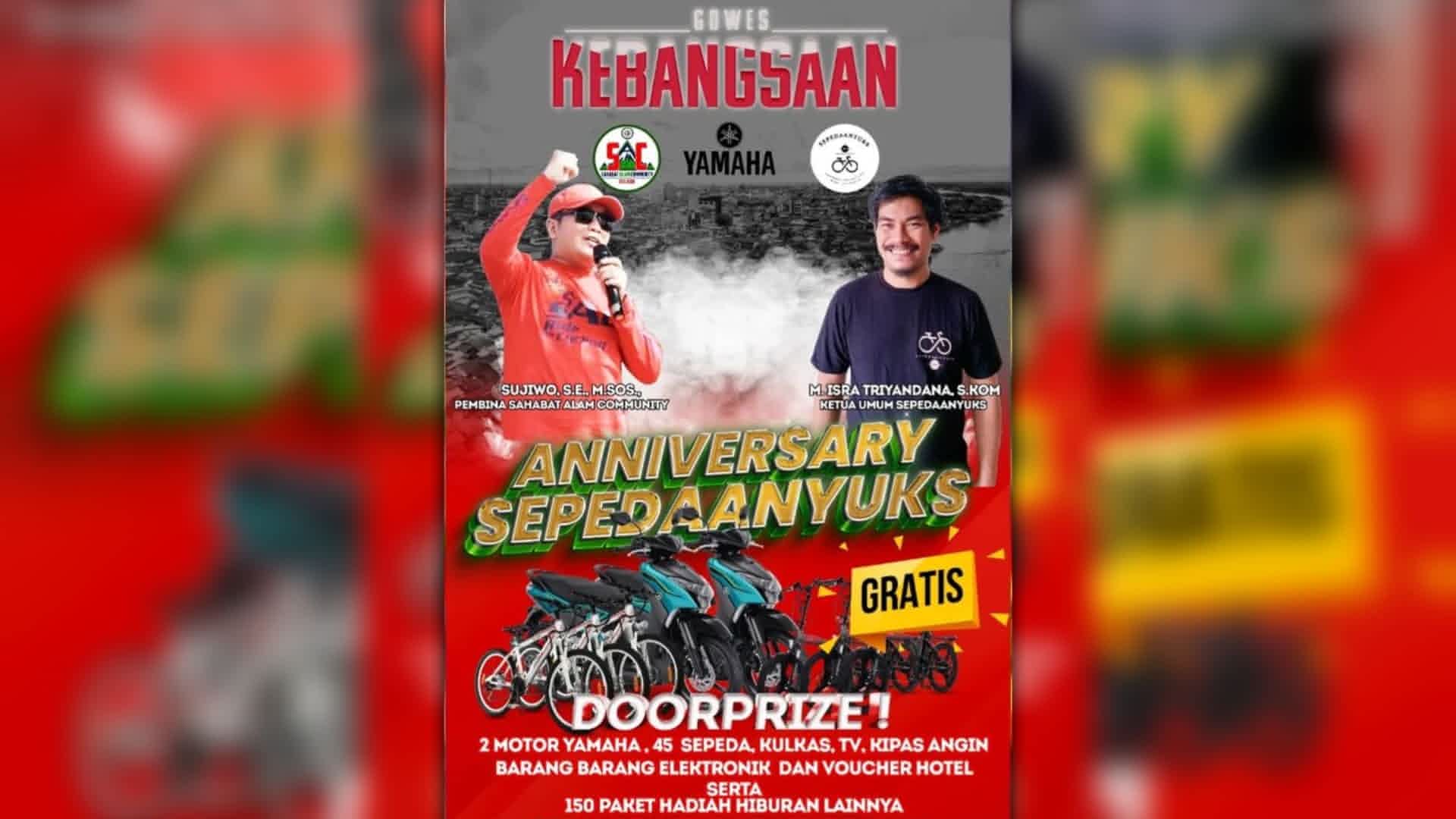 Anniversary Sepedaanyuks: Doorprize 2 Motor Yamaha, 45 Sepeda, dan Ratusan Paket Hadiah Lainnya. Foto/ISTIMEWA. 