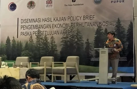 Kajian Policy Brief  dengan tajuk Pengembangan Ekonomi Perhutanan Sosial Pasca Persetujuan Akses” yang diselenggarakan PUPUK bekerjasama dengan TAF di Hotel Harris Vertu Harmoni  Jakarta, Selasa (25/10/2022).