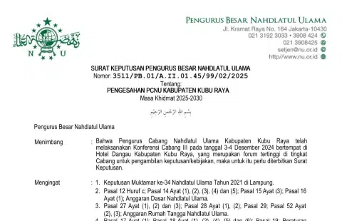 Berikut ini Susunan Struktur PCNU Kubu Raya 2025-2030