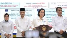 Kepala Badan Pusat Statistik (BPS) Amalia Adininggar Widyasanti, Menteri Sosial Saifullah Yusuf, Menteri Keuangan Sri Mulyani, dan Menteri Pertanian Andi Amran Sulaiman menyampaikan keterangan pers usai rapat terbatas bersama Presiden Prabowo di Istana Merdeka, Jakarta, Senin, 2 Juni 2025. Foto/Istimewa. 
