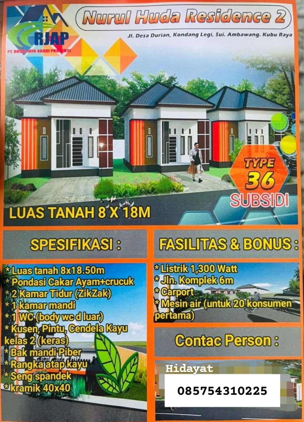 Jual Rumah Subsidi Murah di Kubu Raya, Nurul Huda Residence 2 Tipe 36