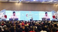 Presiden Prabowo memberikan sambutannya saat membuka Asosiasi Pemerintah Kabupaten Seluruh Indonesia (APKASI) Otonomi Expo Tahun 2025 yang berlangsung di Nusantara Hall, Indonesia Convention Exhibition (ICE) BSD, Tangerang, Provinsi Banten, pada Kamis, 28 Agustus 2025.
