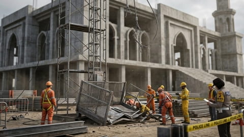 Enam Pekerja Terjatuh dari Lift Proyek Masjid Awwaludin Kubu Raya
